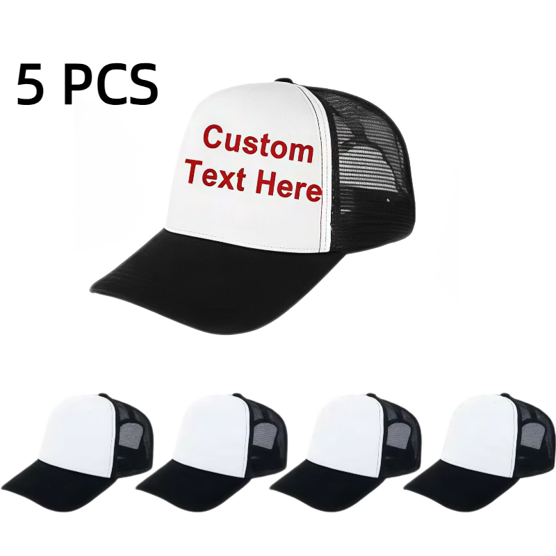 Hat Sublimation Blank - 5個入りDIYペイント昇華トラッカーハット、無地メッシュ野球帽、ポリエステル製バルクメッシュトラッカーハット、男女兼用