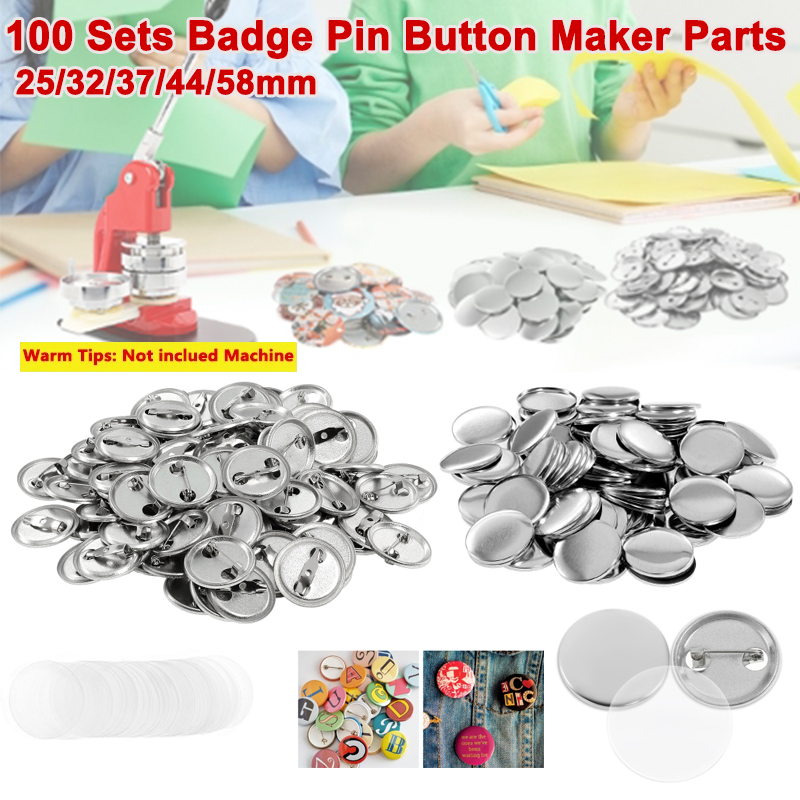 Button Badge Blank - 100 セットブランクバッジピンボタンメーカー部品 25/32/37/44/58 ミリメートルバッジプレスメーカーマシン部品用品 DIY ボタン部品材料