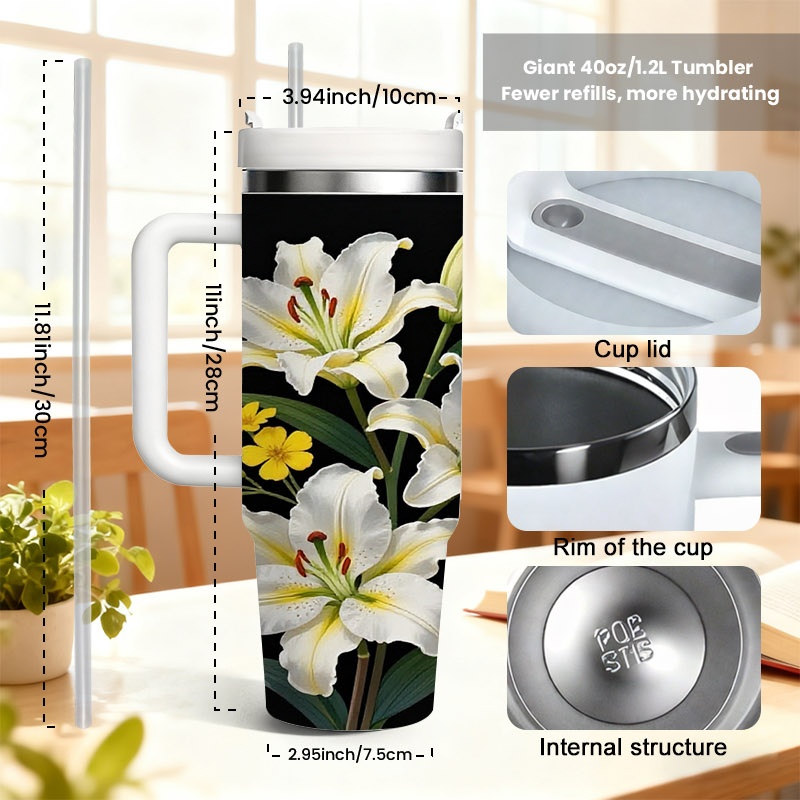 40オンス ステンレス製二重壁断熱タンブラー、ハンドルとスト - Sublimation Mug White のレビューと価格