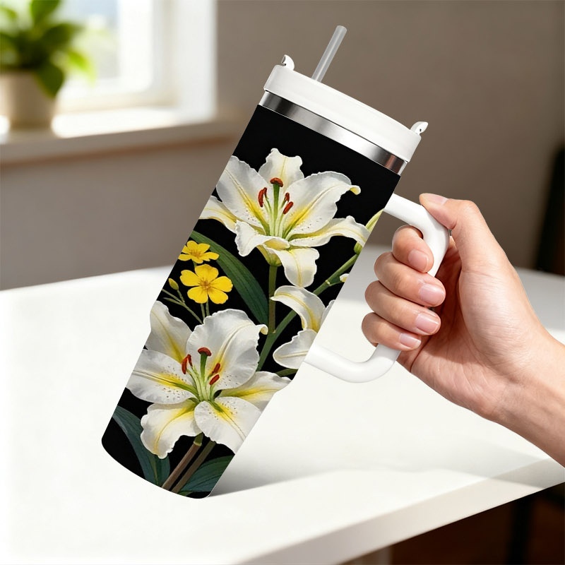 40オンス ステンレス製二重壁断熱タンブラー、ハンドルとスト - Sublimation Mug White のレビューと価格